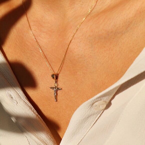 Crucifix of christ cross 14k real solid gold CHARM - Picture 2 of 9